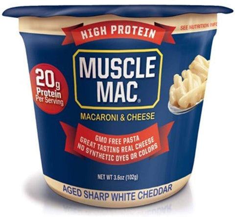 Muscle Mac High Protein Macaroni & Cheese with Aged Sharp White Cheddar Microwave Cup 102g - YesWellness.com