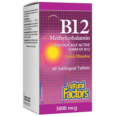 Natural Factors B12 Methylcobalamin 5000mcg 60 Sublingual Tablets - YesWellness.com