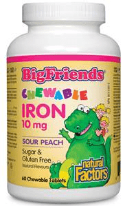 Natural Factors Big Friends Chewable Iron 10 mg Sour Peach 60 Chewable Tablets - YesWellness.com