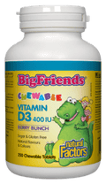 Expires February 2026 Clearance Natural Factors Big Friends Chewable Vitamin D3 400IU Berry Bunch 250 Chewable Tablets