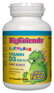 Expires May 2024 Clearance Natural Factors Big Friends Chewable Vitamin D3 400IU Berry Bunch 250 Chewable Tablets - YesWellness.com