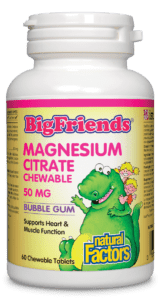 Natural Factors Big Friends Magnesium Citrate Chewable 50mg Bubble Gum 60 Chewable Tablets - YesWellness.com