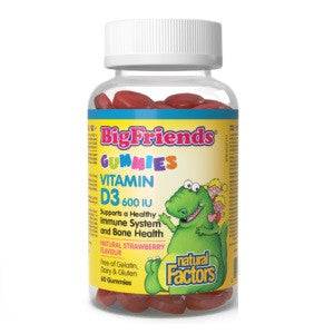 Natural Factors Big Friends Vitamin D3 600 IU Strawberry Flavour 60 Gummies - YesWellness.com