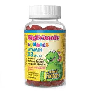 Expires June 2026 Clearance Natural Factors Big Friends Vitamin D3 600 IU Strawberry Flavour 60 Gummies