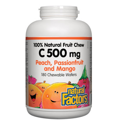 Natural Factors C 500mg 100% Natural Fruit Chew Peach, Passionfruit and Mango Chews - YesWellness.com