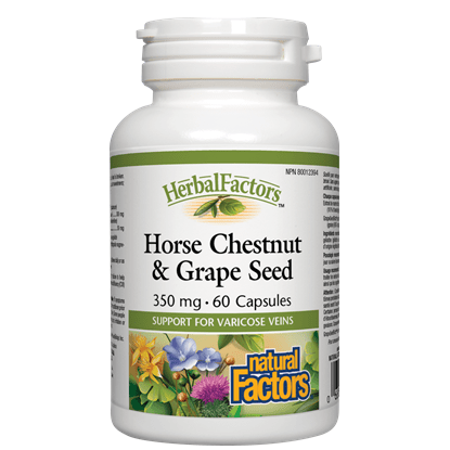 Natural Factors HerbalFactors Horse Chestnut & Grape Seed 350mg 60 capsules - YesWellness.com