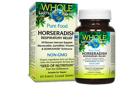 Natural Factors Horseradish Respiratory Relief Whole Earth and Sea Enteric Coated Tablets - 60 Tablets - YesWellness.com