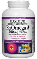 Natural Factors Maximum Triple Strength RxOmega-3 900mg with Vitamin D3 150 Softgels Enteric Coated Softgels - YesWellness.com