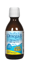 Natural Factors SeaRich Omega-3 with Vitamin D3 750mg EPA / 500mg DHA Lemon MeringueLiquid - 200 ml - YesWellness.com