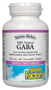 Natural Factors Stress-Relax 100% Natural GABA 100mg Tropical Fruit Flavour 60 chews - YesWellness.com