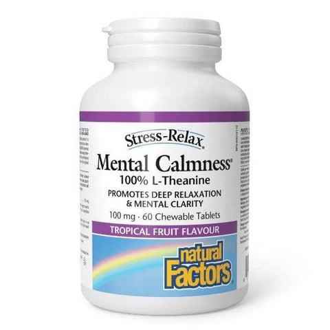 Natural Factors Stress-Relax Mental Calmness 100% L-Theanine 100mg Tropical Fruit Flavour Chewable Tablets - YesWellness.com