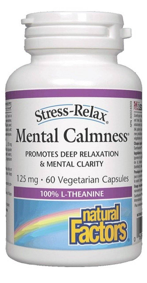 Natural Factors Stress-Relax Mental Calmness 100% L-Theanine 125mg 60 Vegetarian Capsules - YesWellness.com