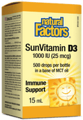 Natural Factors SunVitamin D3 1000IU(25mcg) Drops 15mL - YesWellness.com