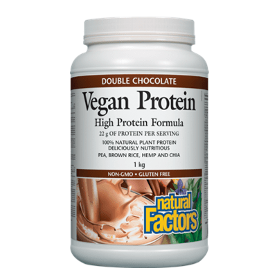 Natural Factors Vegan Protein High Protein Formula Double Chocolate - 1 kg - YesWellness.com