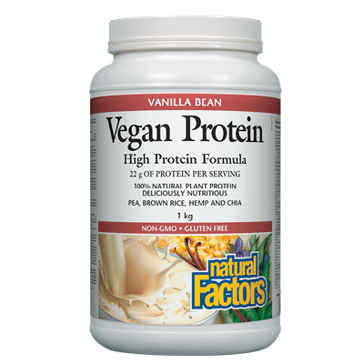 Natural Factors Vegan Protein High Protein Formula Vanilla Bean 1 kg - YesWellness.com