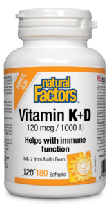 Natural Factors Vitamin K + D 120mcg/1000IU Bonus Size 180 Softgels - YesWellness.com