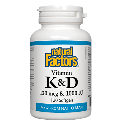 Natural Factors Vitamin K & D 120mcg & 1000IU Softgels - YesWellness.com