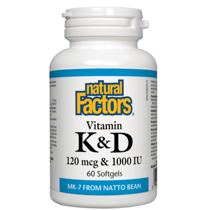 Natural Factors Vitamin K & D 120mcg & 1000IU Softgels - YesWellness.com