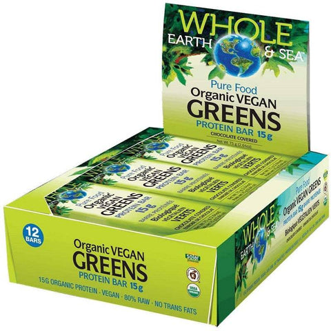 Expires April 2026 Clearance Natural Factors Whole Earth and Sea Organic Vegan Greens Protein Bars 75g x 12 Bars