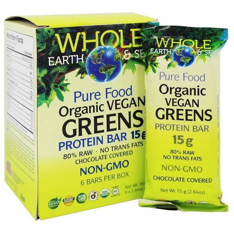 Expires April 2026 Clearance Natural Factors Whole Earth and Sea Organic Vegan Greens Protein Bars 75g x 6 Bars