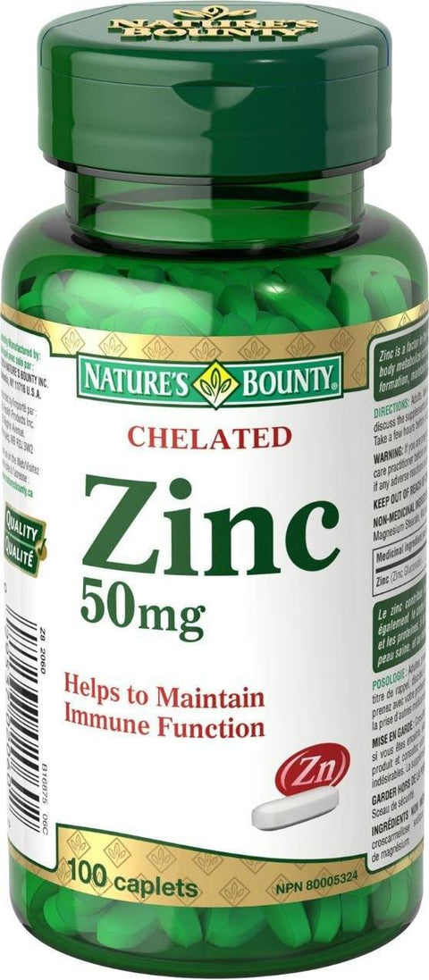 Nature's Bounty Chelated Zinc 50 mg - 100 Caplets - YesWellness.com