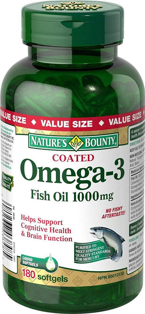 Nature's Bounty Coated Omega 3 Fish Oil 1000 mg 180 Softgels - YesWellness.com
