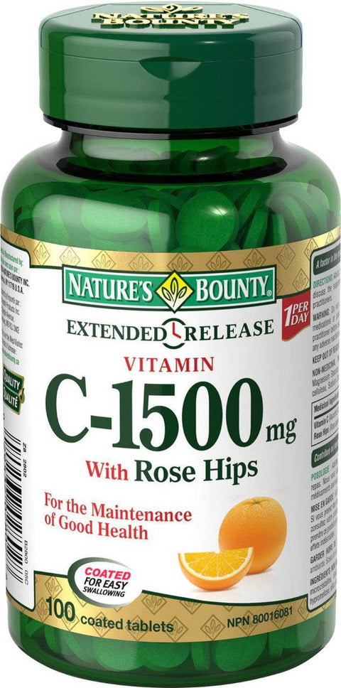 Expires January 2026 Clearance Nature's Bounty Extended Release Vitamin C 1500 mg with Rose Hips 100 Coated Tablets