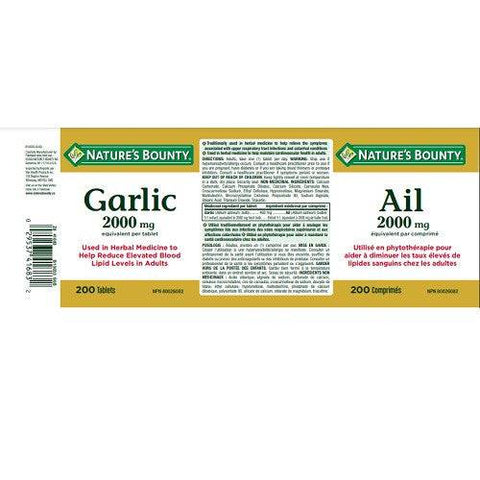 Nature’s Bounty Garlic 2000mg 200 Tablets - YesWellness.com