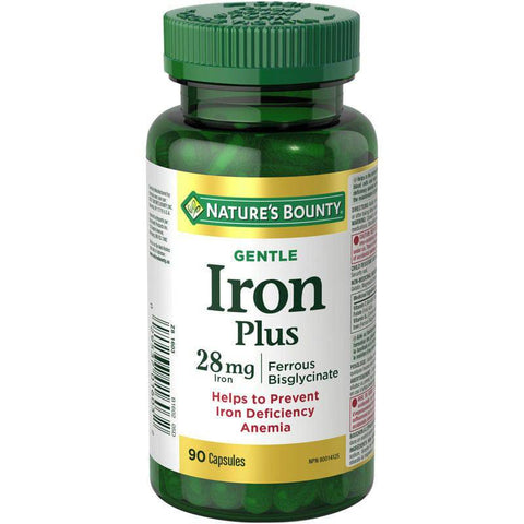 Expires December 2025 Clearance Nature's Bounty Gentle Iron Plus Ferrous Bisglycinate 28mg 90 capsules