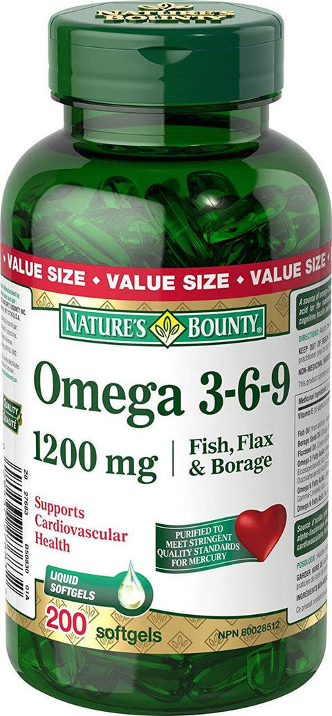 Nature's Bounty Omega 3-6-9 1200mg 200 Soft Gels - YesWellness.com