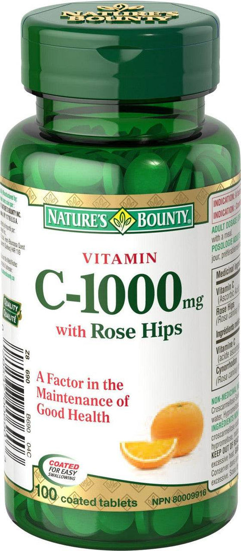 Nature's Bounty Vitamin C 1000 mg with Rose Hips - 100 coated tablets - YesWellness.com