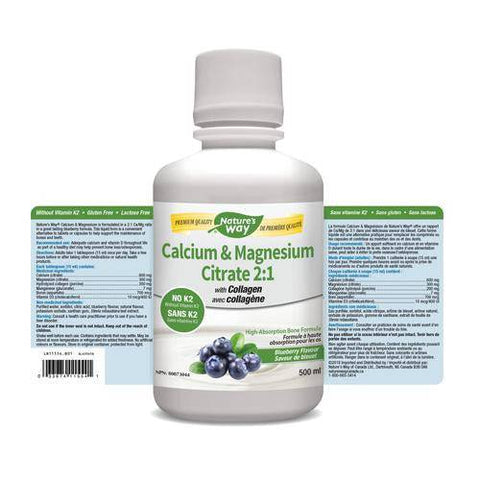 Nature's Way Calcium & Magnesium Citrate 2:1 with Collagen - Blueberry 500 ml - YesWellness.com