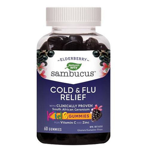 Expires January 2026 Clearance Nature's Way Sambucus Cold and Flu Relief Kids 60 Gummies