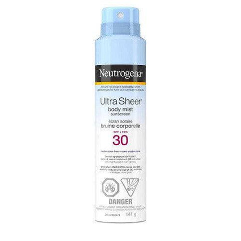 Neutrogena Ultra Sheer Body Mist Sunscreen Spray SPF30 141g - YesWellness.com