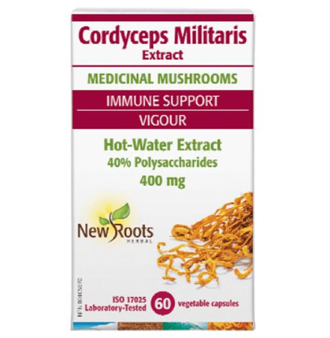 New Roots Herbal Cordyceps Militaris Extract Medicinal Mushrooms Immune Support 400 mg 60 Vegetable Capsules - YesWellness.com
