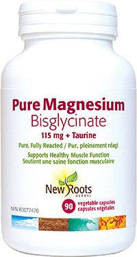 New Roots Herbal Pure Magnesium Bisglycinate 115mg + Taurine 90 Vegetable Capsules - YesWellness.com