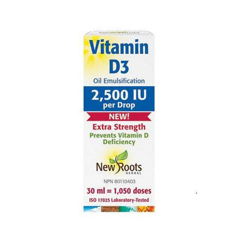 Expires July 2024 Clearance New Roots Herbal Vitamin D3 2,500 IU Extra Strength 30 ml - YesWellness.com