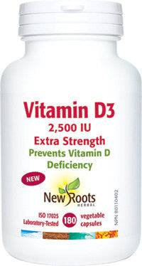 Expires June 2024 Clearance New Roots Herbal Vitamin D3 2,500 IU Extra Strength (180 Capsules) - YesWellness.com