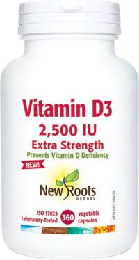 Expires June 2024 Clearance New Roots Herbal Vitamin D3 2,500 IU Extra Strength (360 Capsules) - YesWellness.com
