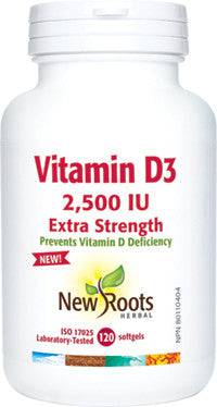 Expires June 2024 Clearance New Roots Herbal Vitamin D3 2,500 IU Extra Strength (120 Softgels) - YesWellness.com