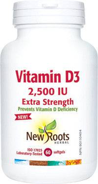 Expires June 2024 Clearance New Roots Herbal Vitamin D3 2,500 IU Extra Strength (60 Softgels) - YesWellness.com
