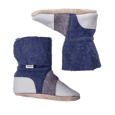 Nooks Design Booties Blue/Grey with Tweed Newborn - YesWellness.com