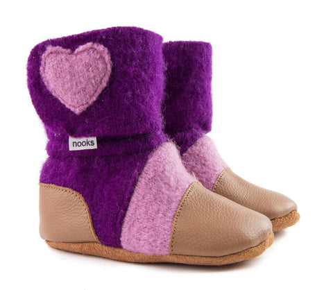 Nooks Design Booties Purple with Pink Hearts - Newborn - YesWellness.com