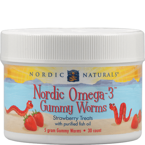 Nordic Naturals Omega-3 Gummy Worms Strawberry Treats with Purified Fish Oil 30 count - YesWellness.com