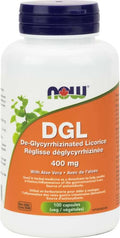 Now Foods DGL with Aloe Vera 400 mg  100 Veg Capsules - YesWellness.com