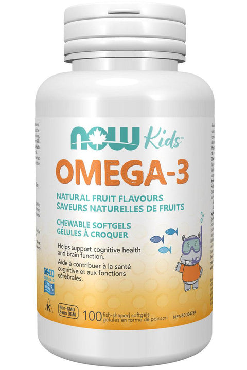 Now Foods Kids Omega-3 Natural Fruit Flavours 100 Fish-Shaped Softgels - YesWellness.com