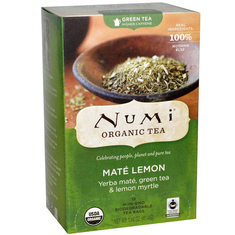 Numi Tea Organic Mate Lemon Green Tea - 18 Tea Bags - YesWellness.com