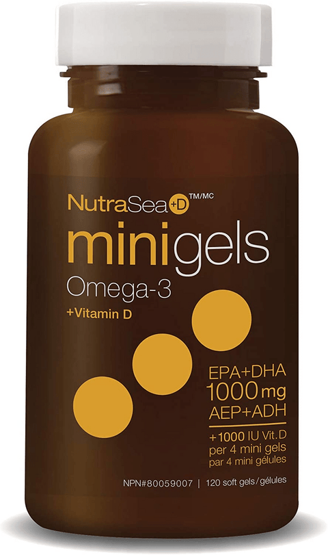 NutraSea +D Minigels Omega-3 + Vitamin D (EPA+DHA 1000mg) 120 mini softgels - YesWellness.com