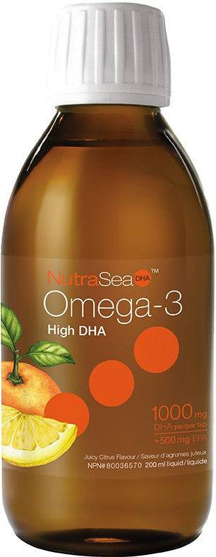 NutraSea DHA Omega-3 High DHA Liquid 1000mg DHA/tbsp Juicy Citrus 200 ml - YesWellness.com