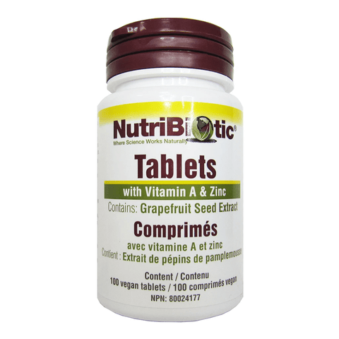 NutriBiotic Grapefruit Seed Extract Tablets with Vitamin A and Zinc 100 Vegan Tablets - YesWellness.com